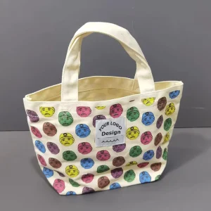Full Print Colorful Character Design Lunch Bag Eco Friendly Thick Canvas Tote for Office School Picnic