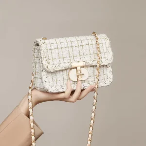 Gentle Light Luxury Fragrant Woolen Fabric Chain Crossbody Shoulder Bag Autumn Winter Fashion New Braided Buckle Zippered