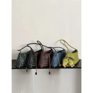 Genuine Leather Hand Woven Underarm Bag New High End Retro Handbag Solid Color Square Lady Single Shoulder Bag