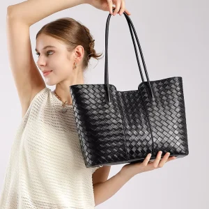 Genuine Leather Handbags Cowhide Fashion Shoulder Bag Everyday Handbags Minimalist Large Capacity Knitted Mother and Child Set
