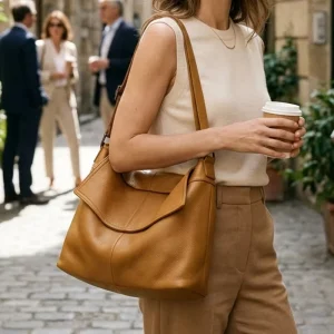 Genuine Leather Hobo Bags for Women Large Capacity Shoulder Bag Soft Real Cowhide Crossbody Handbag Quiet Luxury Office Tote