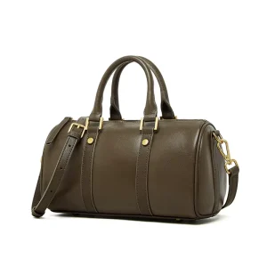 Genuine Leather Maillard Vintage Fashion Handbag Women’s Light Luxury Foreign Boston Bag Vegetable Tanned Cowhide Water