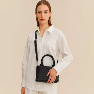 Genuine Leather Medium Square Crossbody Bag Simple Design Women’s Light Luxury Daily Handbag ZIP Closure Magnetic Clasp Soft