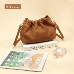 Genuine Leather Shoulder Crossbody Bag for Women with Large Capacity Niche Pleated Bucket Bag for Women
