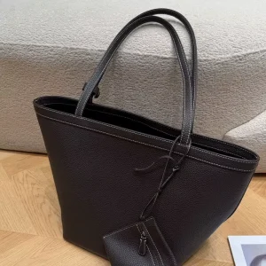 Genuine Leather Tote Bag for Women Simple Style Large Capacity Shoulder Handbag Casual Daily Work Bag