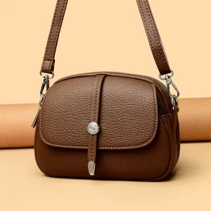 Genuine Leather Women’s Crossbody Shoulder Bag Small Size Soft Three-layer Design Spring Japan South Korea Style Zipper