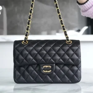 Genuine Sheepskin Caviar Leather Quilted Flap Bag Women Crossbody Shoulder Purse Square Shape Dainty Chain Clutch