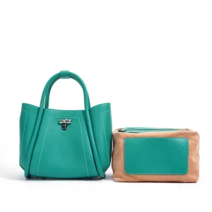 Genuine Top Grain Leather Geometric Bag for Women Structured Crossbody Purse Large Capacity Leather Vertical Turn Lock Handbag