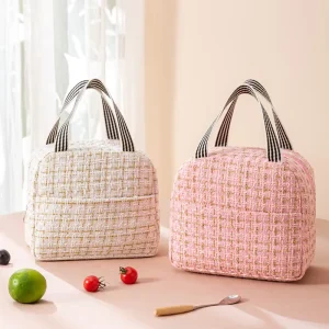 Girls Insulated Thermal Polyester Zipper Lunch Bag Portable Handheld Student Meal Prep Carrier Tote