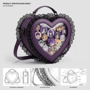 Gothic Trendy Heart Shaped Ita Bolsa Bag Clear Window Display Anime Pins Crossbody Shoulder Handbag for Cosplay Daily