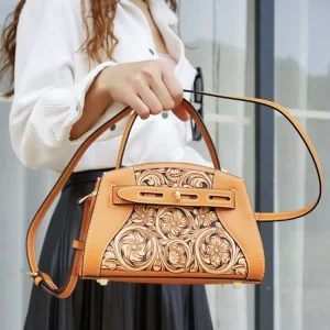 Guangzhou Snail Handmade Vintage Fashion Luxury Genuine Leather Women’s Single Strap Flowers Shoulder Bag Summer Winter