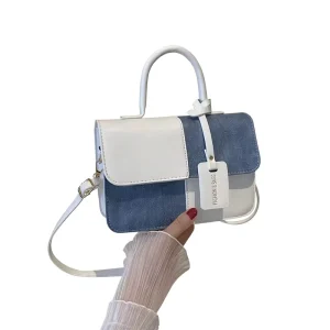HK Splice Shoulder Bags Fashion PU Leather Ladies Handbags Square Underarm Crossbody Bag Block