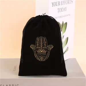 Hamsa Hand Black Drawstring Tarot Card Velvet Bag Jewelry Pouch Hand of Evil Velvet Bags Rune Dice Bag
