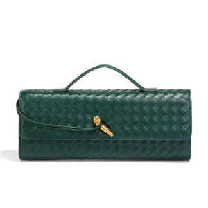 Hand Woven PU Leather Women Evening Bag Waterproof Button Closure Fashion One Shoulder Accordion Crossbody Clutch Bag