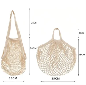 Hand held Shopping Net Bag Foldable Reusable Organic Cotton Long short Handle Grocery Farm Produce Promotional Net Bag