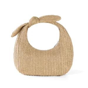Handbag Ladies Women Summer Holiday Style Bow Straw Tote Bag Crescent Clutch Bag