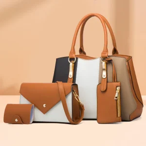 Handbags Color Contact PU Leather Tote Luxury Ladies Bags Women Purse and Hand Bag Set 4pcs