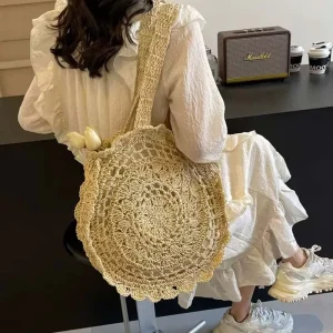 Handbags Tote Bag Custom Woven Straw Bags Knitted Eco Friendly Lightweight Daily Casual Women Shopping Handbag