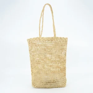 Handmade Crocheted Natural Raffia Tote Shoulder Bag Two Hollow Designer Ladies Minimalist Vintage Fashion Bohemian Spring Summer
