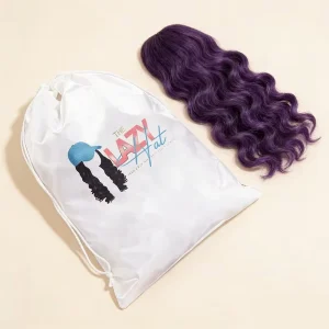 Heat Transfer Printed Logo Wig Storage Hair Bundles Packaging White Silky Satin Fabric Lifestyle Drawstring Gift Pouch Dust Bag