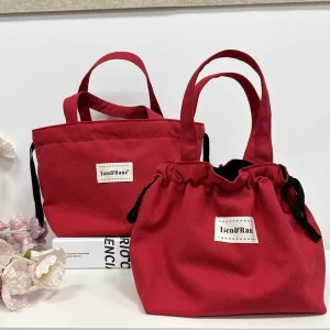 Heavy Canvas Drawstring Bag Red Drawstring Handbag for Gift Bag Casual Portable Bags