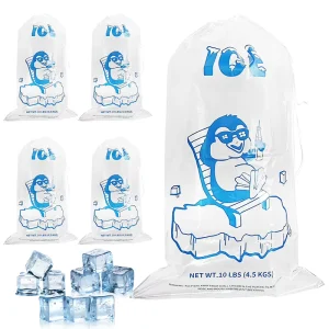Heavy Duty Reusable Ice Cube Bags Portable Storage and Freezer Keeper Ice Bags 8 lb with Drawstring for Ice Machine