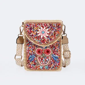 High Aesthetic Bohemian Summer Woven Straw Bag Fashion Floral Ladies Crossbody Shoulder Phone Purse