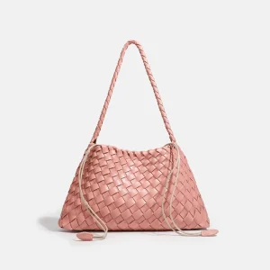 High-End Fashion PU Single Strap Open Shoulder Crossbody Bag Interior Pockets Woven Design Womens Tote