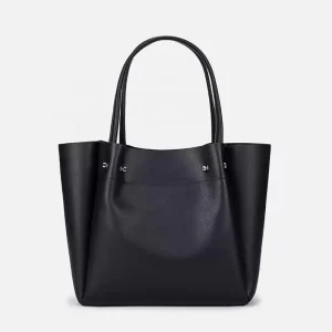 High Quality Custom Soft PU Leather Women’s Shoulder Tote Bags Fashion Style Two Handles Straps Black Hasps Closure Nylon Lining