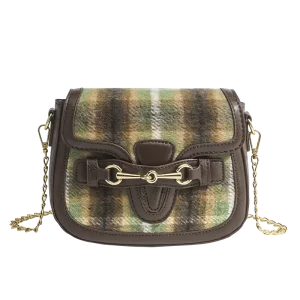 High Quality Lady Single Strap Crossbody Bag Chain Zipper Closure Saddle Shopping Jacquard Pattern