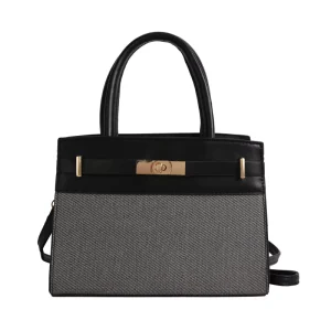 High Quality Luxury Color Block Leather Canvas Hardware Decor Fashion Shoulder Bag Daily Sophisticated Women’s Handbag
