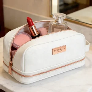 High Quality Luxury Women’s Pillow Makeup Bag Zipper Closure Customizable Logo Low MOQ Leather Lining Travel Cosmetic Pouch Bag