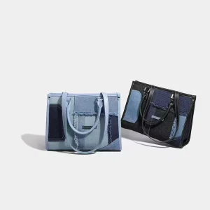 High Quality OEM ODM Low Moq Fashion Single Handle Portable Large Jeans Bag Ladies Satchels Denim Tote Bags Women’s Handbag