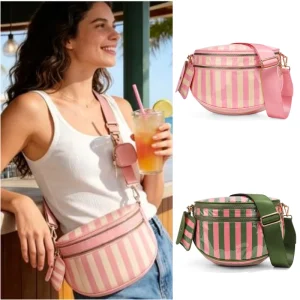 High Quality PVC Crossbody Saddle Bags Large Capacity Waterproof Shoulder Bag Portable Women Striped Bum Bag With Mini Purs