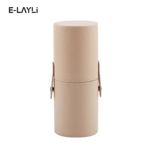 High Quality Pink Color Big Size Makeup Pouch Luxury PU Leather Custom Logo Makeup Brush Cylinder