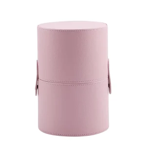 High Quality Pink Color Big Size Makeup Pouch Luxury Pu Leather Custom Logo Makeup Brush Cylinder No Logo Stock