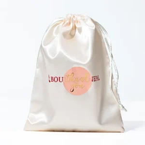High Quality Silk Satin Drawstring Pouch Custom Printed Logo Jewelry Gift Bag for Cosmetics Wedding Packaging