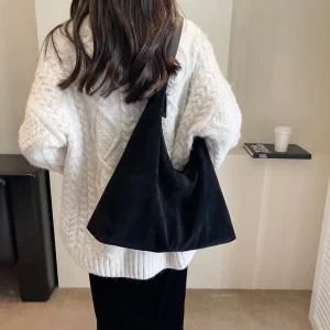 High Quality Solid Colors Faux Suede Retro Zipper Women’s Shoulder Bag Fashion Large Capacity Sweet Commu Versatile Tote Bag