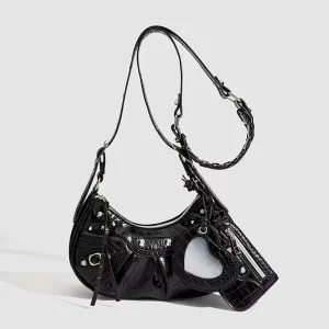 High Quality Vegan Leather Shoulder Bag Women Fashionable Crocodile Effect Crossbody Bag with Mirror