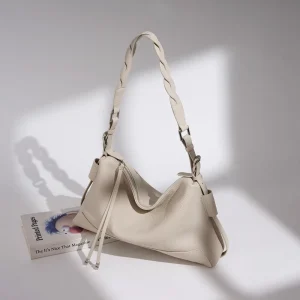 High Quality Vintage Fashion Top Grain Leather Ladies Shoulder Handbag Two Zip Closure Polyester for Daily Life