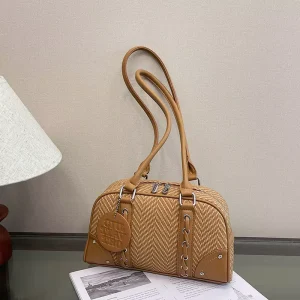 High end Western style handbag for women autumn new fashion simple light luxury contrast color shoulder underarm bag