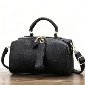 High-grade Vintage PU Lightweight Zipper Chains Bowling Bag Women Casual Shoulder Messenger Bag