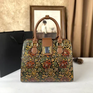 High quality Retro Floral Large Capacity Zipper Opening PU Women’s Single Strap Crossbody Handbag Summer