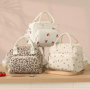 High value Corduroy Four square Handbag Lunch Bag Student Bento Bag Insulated Picnic Bag