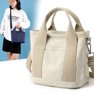 High value New Japanese Style Square Canvas Bag Fashion Simple Large Capacity Zipper Handbag Daily Commuting Multi purpose Lunch