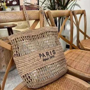 Hobo Summer Beach Embroidered Straw Tote Large Hollow Out Woven Shoulder Bag Versatile Beach Purse with Letter Design Bag