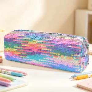 Holographic Sequin Stationery Case with Zipper for Students Office Sparkly Wash Bag for Girls Travel Cosmetic Bag