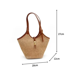 Hot-selling Fashion Leather Women’s Single shoulder Bag Ladies Straw Hand Woven Handbags for Vacation Travel Summer