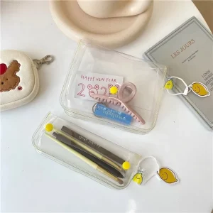 Ins Korean Transparent PVC Waterproof Oil Proof Customized Color Size Portable Pen Bag for Cosmetics Stationery Storage School