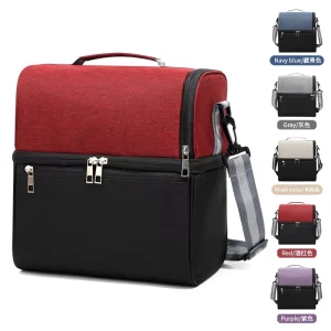 Insulated Color block Bento Bag with Ice Packs Double Layered Leak Proof Lunch Box for Men Women